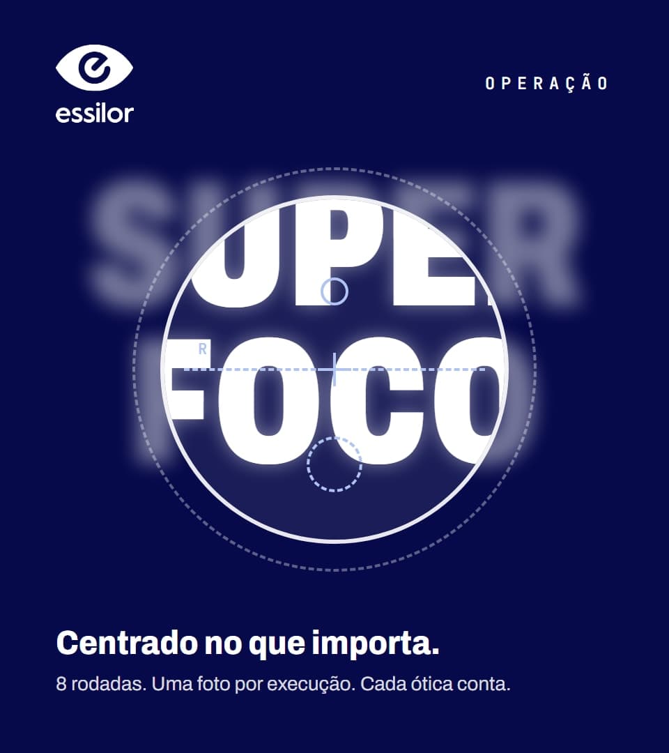 Operação Super Foco, Essilor: centrado no que importa. 8 rodadas, uma foto por execução, cada ótica conta.